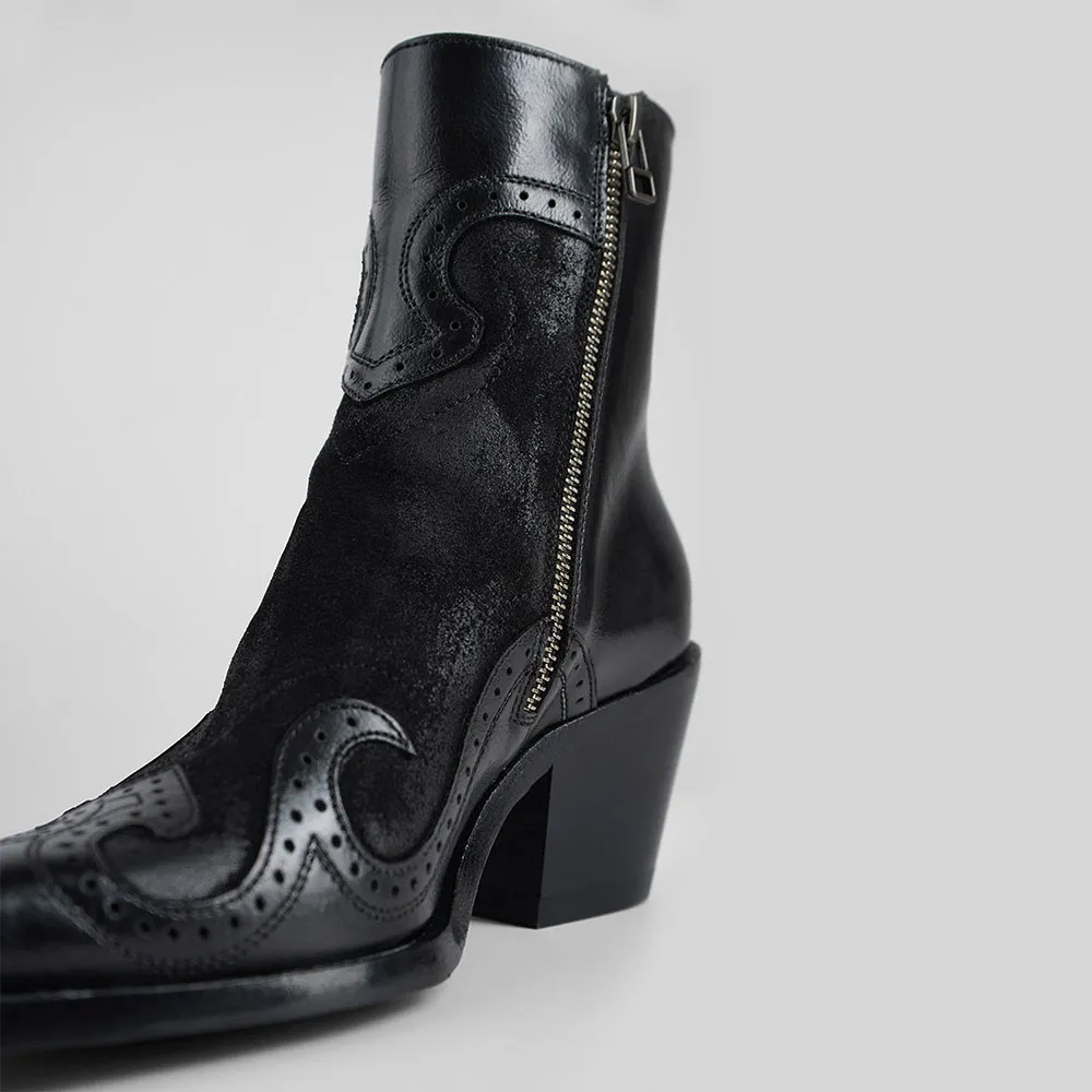 Faux-Suede Faux-Leather Zip-Up Patchwork Ankle Boots
