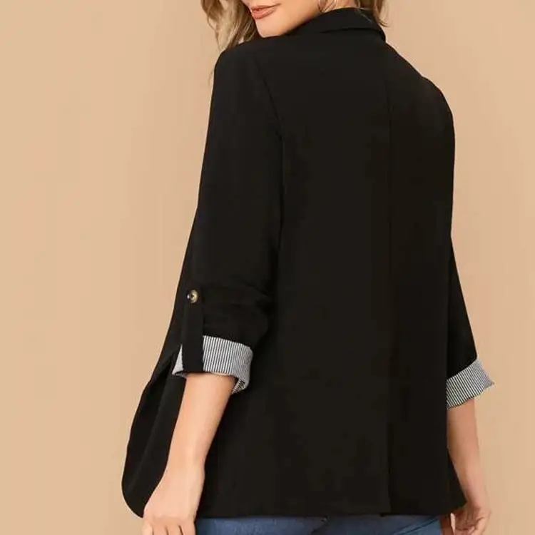 Lapel Collar Roll Tab Sleeve Blazer