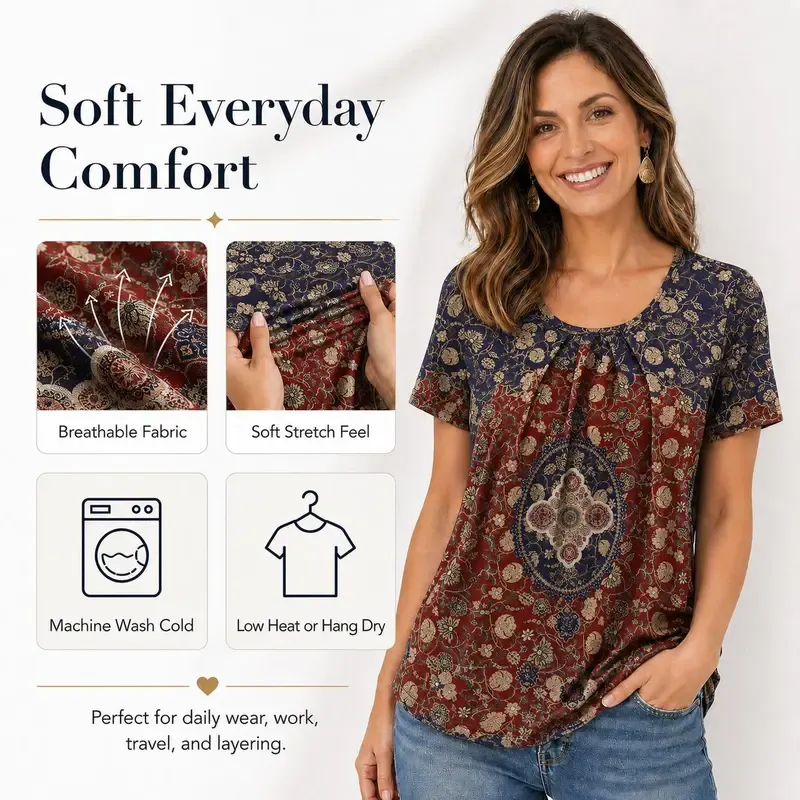 🔥Last Day: 8-Pack Only $24 🎨Women's Pleated Short-Sleeve Top