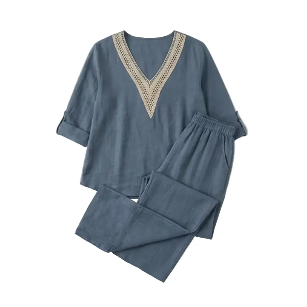 Crochet V Neck Linen Set