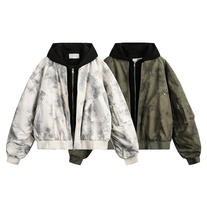 Tie-Dye Faux Layer Bomber Jacket
