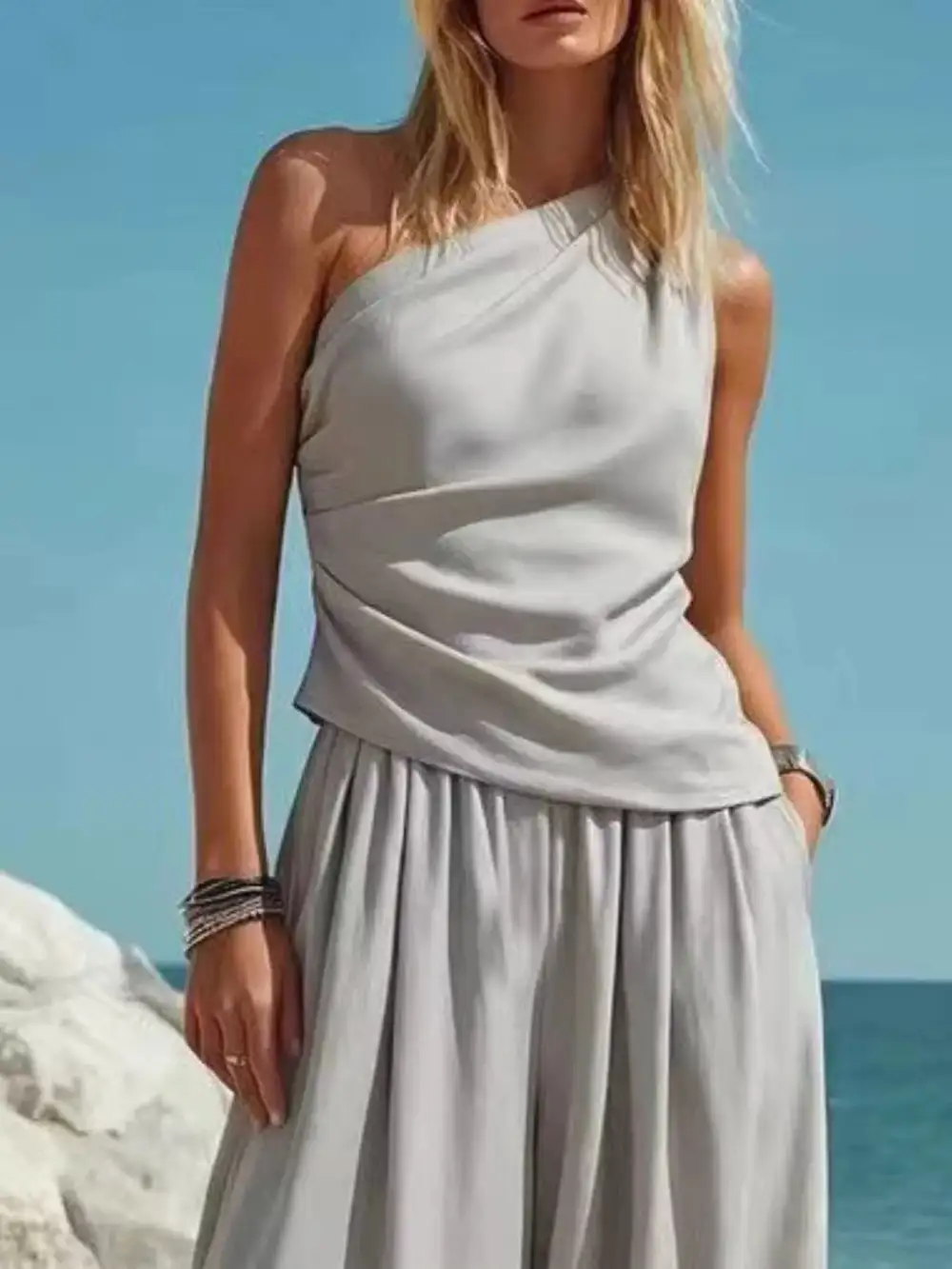 Refined Full Size One Shoulder Top and Wide Leg Pants