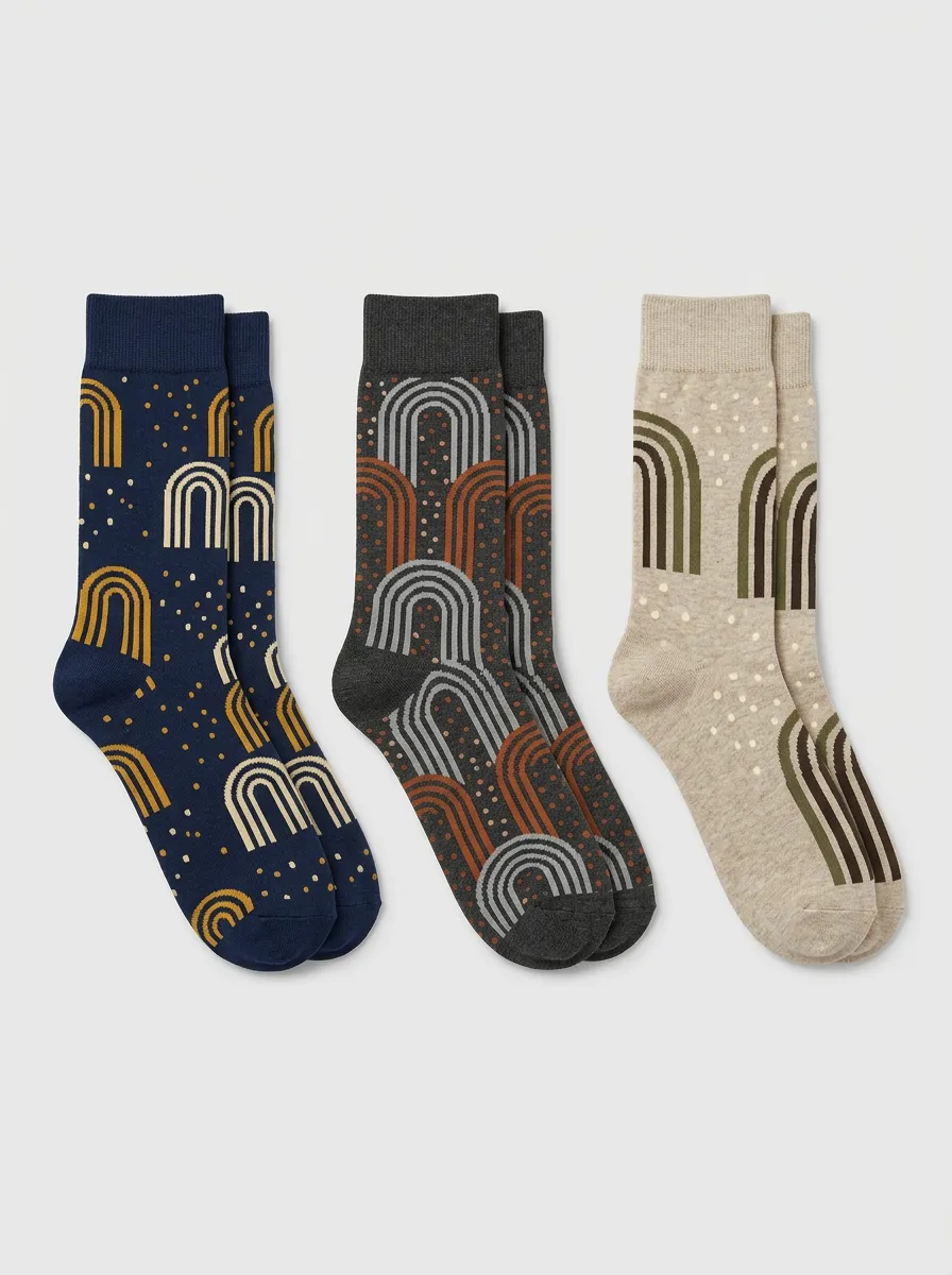 Men's Three-Pair Rainbow Dot Crew Sock Set