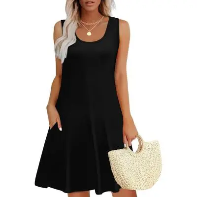 Womens Summer Dresses Loose U Neck Sleeveless Sundresses Dress with Pockets