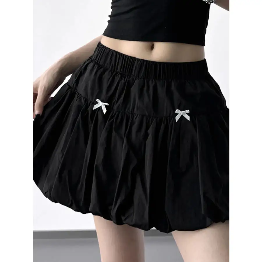 Bubble Hem Elastic Waist Mini Skirt