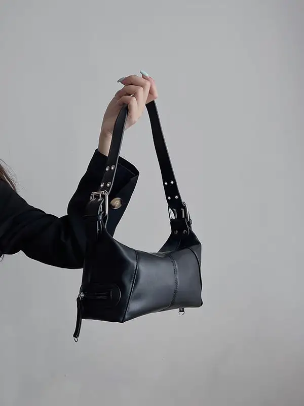 Buckle Solid Zipper Armpit Bag