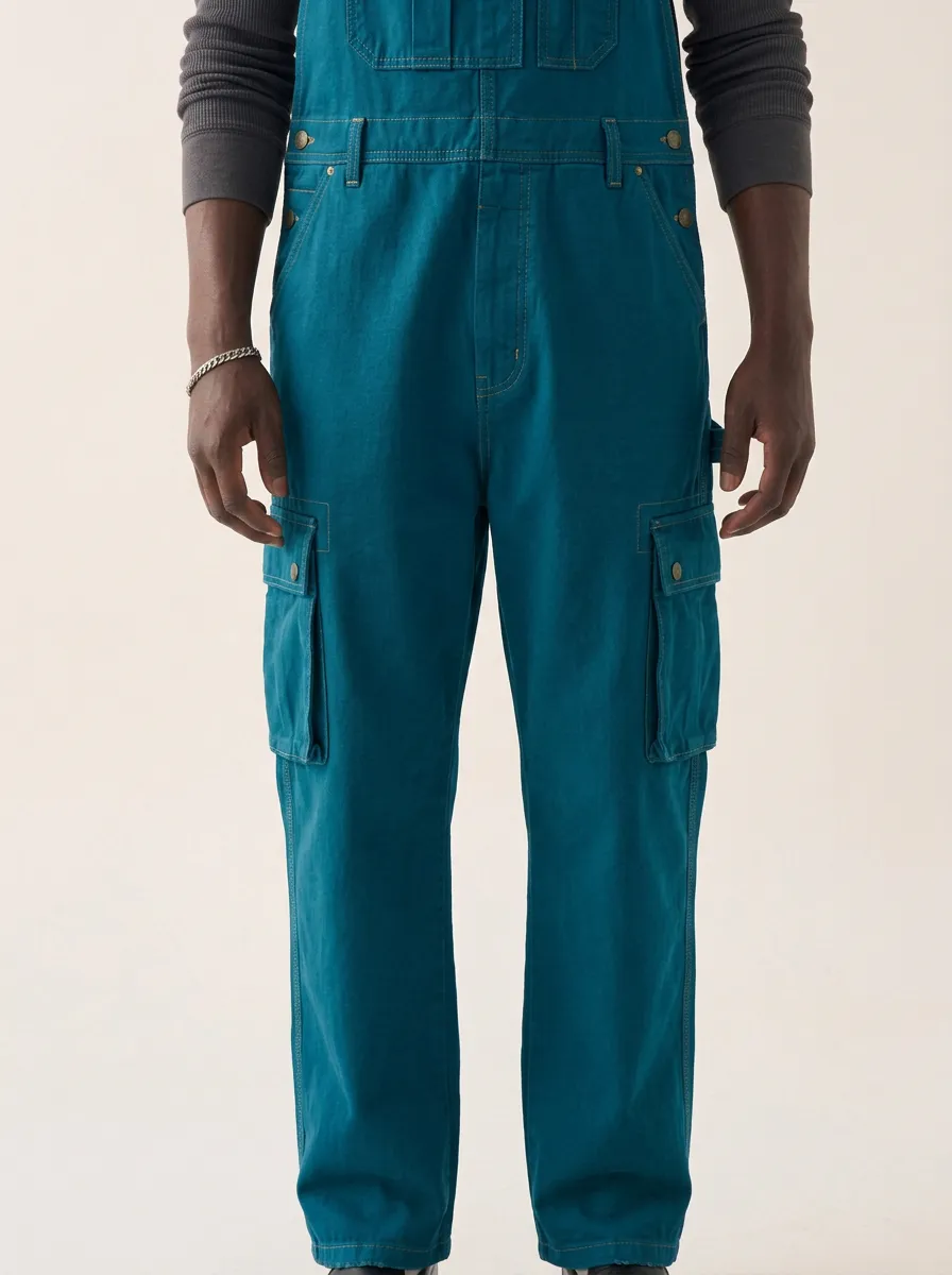 Men's Olive Green Multi-Pocket Workwear Bib Overalls