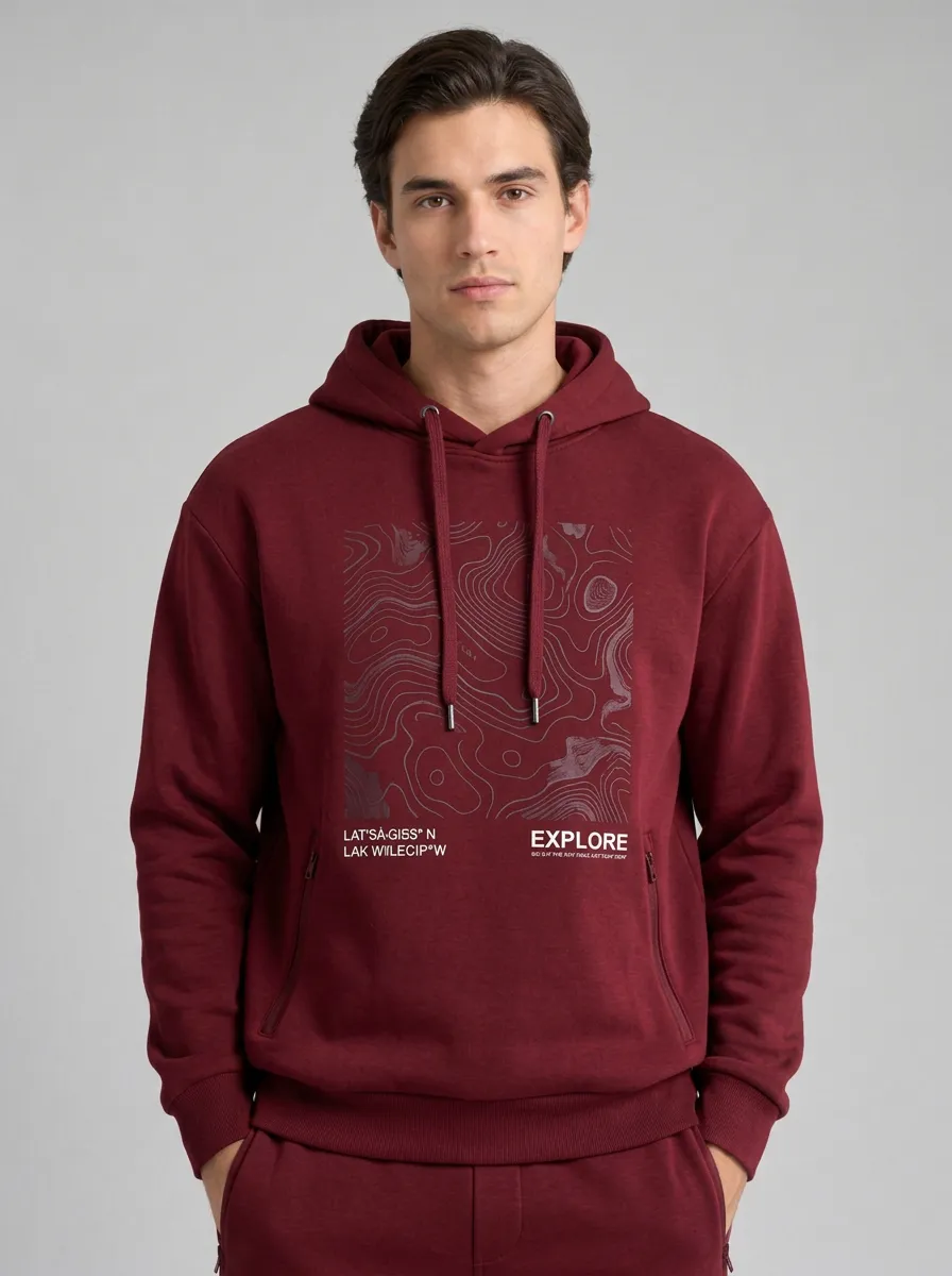 Men's Outdoor Explorer Topographic Printed Hoodie Jogger Set