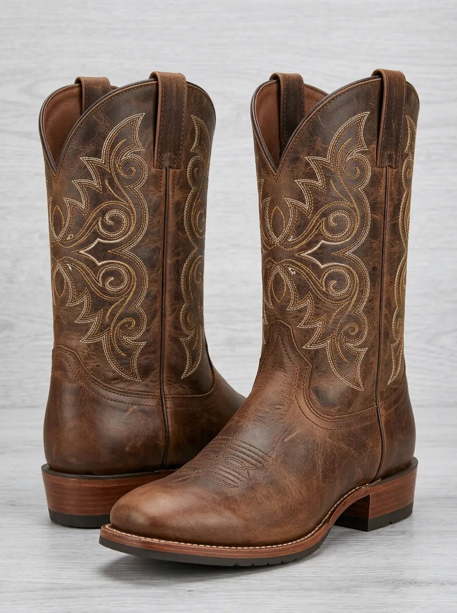 Men's Trail Inspired Western Cowboy Embroidered Distressed Cowboy Boots