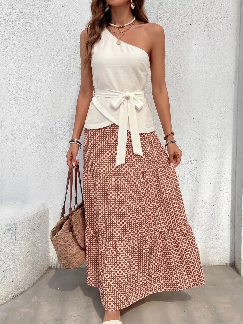 One Shoulder Printed Coordinated Set