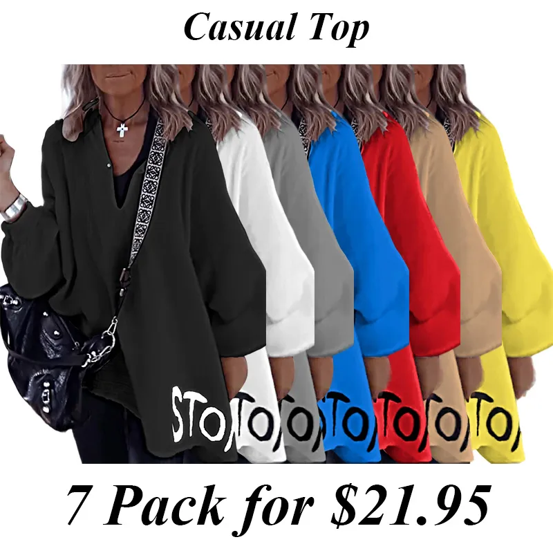 9PACK-Women'S Letter Cotton And Linen Casual Long-Sleeved Top