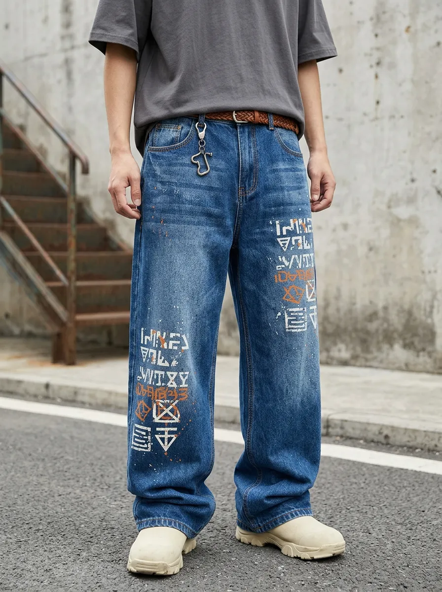 Men's Streetwear Graffiti Baggy Symbol Graphic Jeans