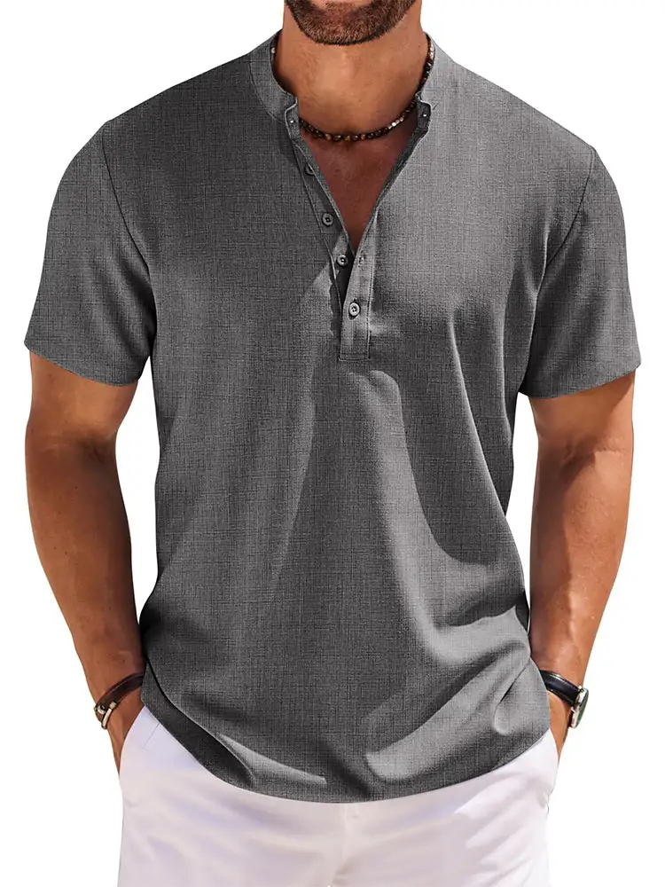 Casual Band Collar Henley Shirt