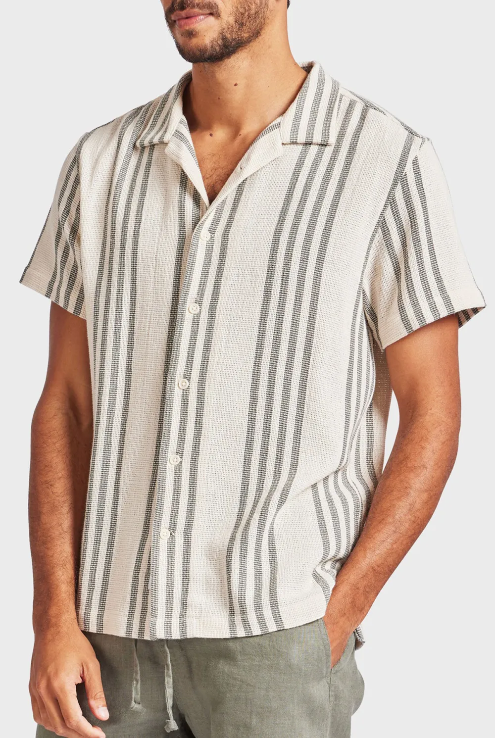 Striped Linen Short Sleeve Shirt-Seasponge