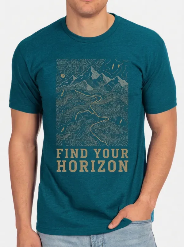 Men's Hiking Adventure Topographic Map Find Your Horizon Printed T-shirt