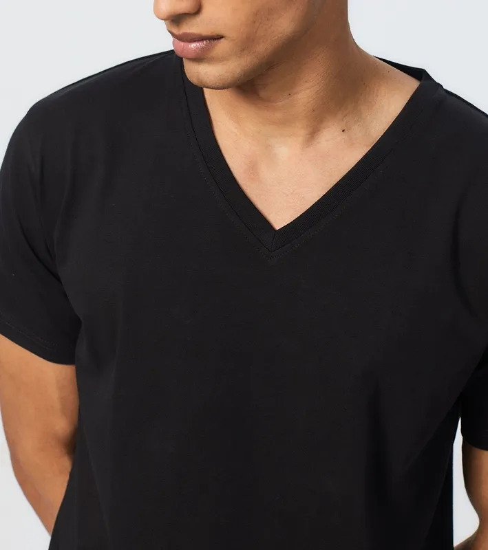 Black Cotton V-Neck T-Shirt