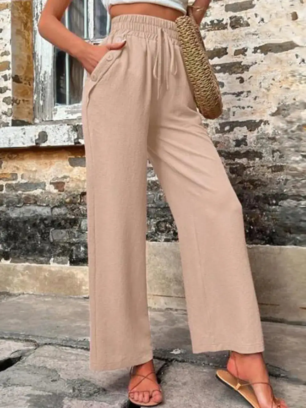 Lightweight Tie Waist Tie Detail Pants