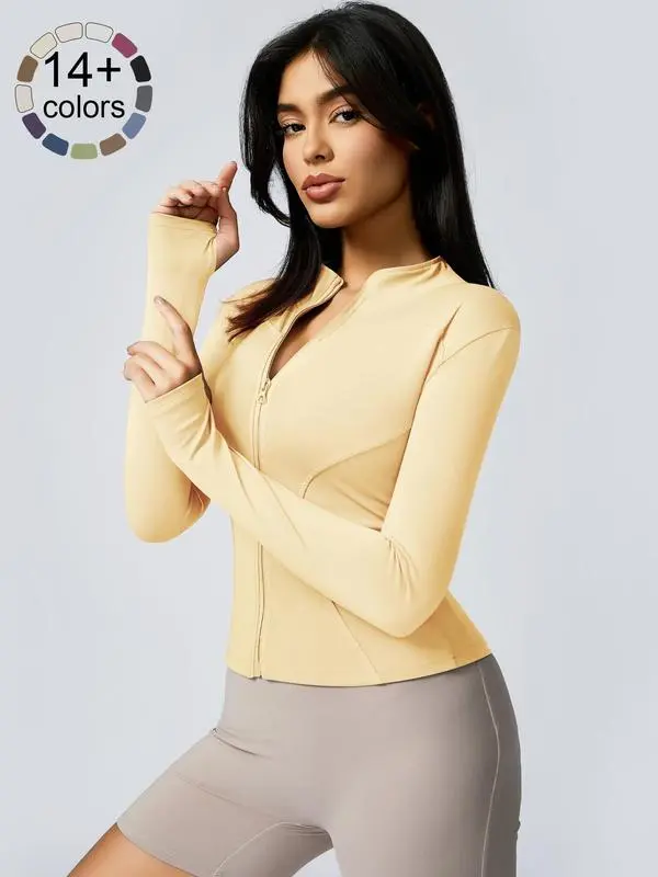 Women’s Zip Up Sports Jacket – Tight Long Sleeve Sports Top for Spring Indoor & Outdoor Workouts