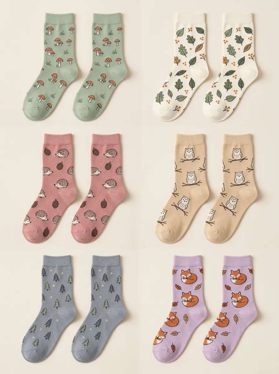 Women's Woodland Graphic Ribbed Crew Socks Six Pair Set