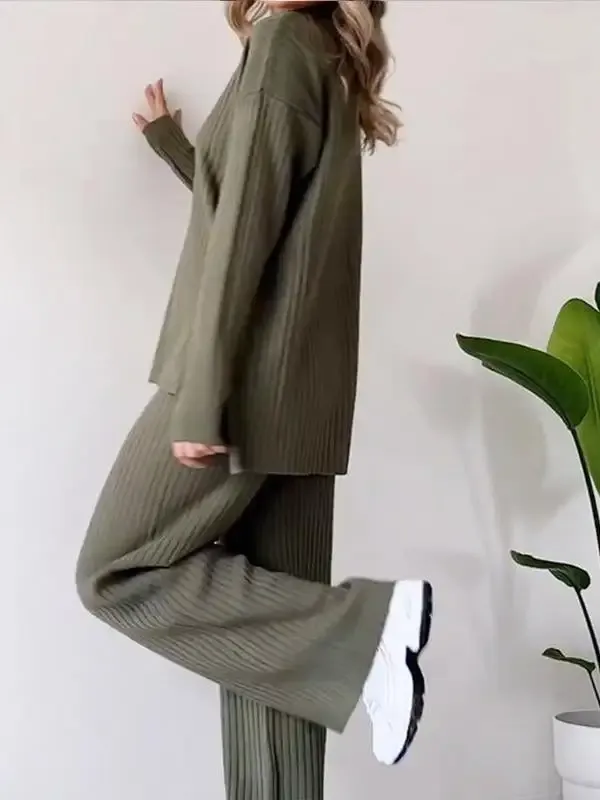 Stylish Solid Color Turtleneck Blouse Casual Pantsuit