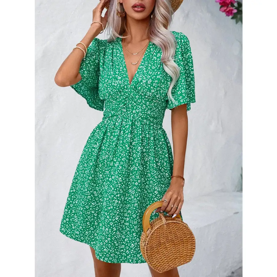 Printed V-neck Half Sleeve Mini Dress