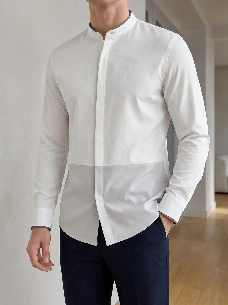 Men's Casual Leaf Pattern Colorblock Printed Slim Fit Shirt