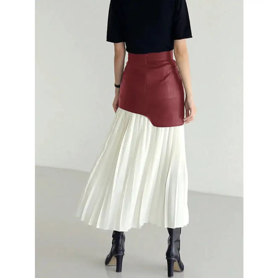 Patchwork Contrast Pleated Skirt