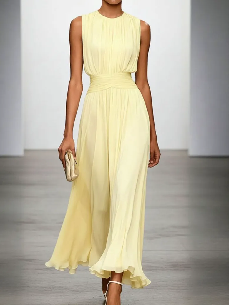 Sleeveless Pleated Chiffon Maxi Dress