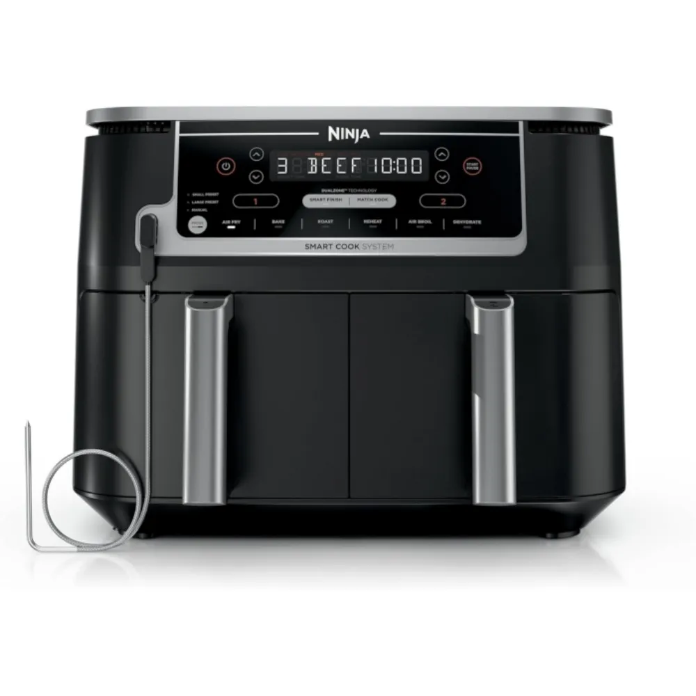 Ninja Air Fryer, Thermometer, Roast, Bake, Air Fry, Crisps, Broil, Reheats, Keep Warm