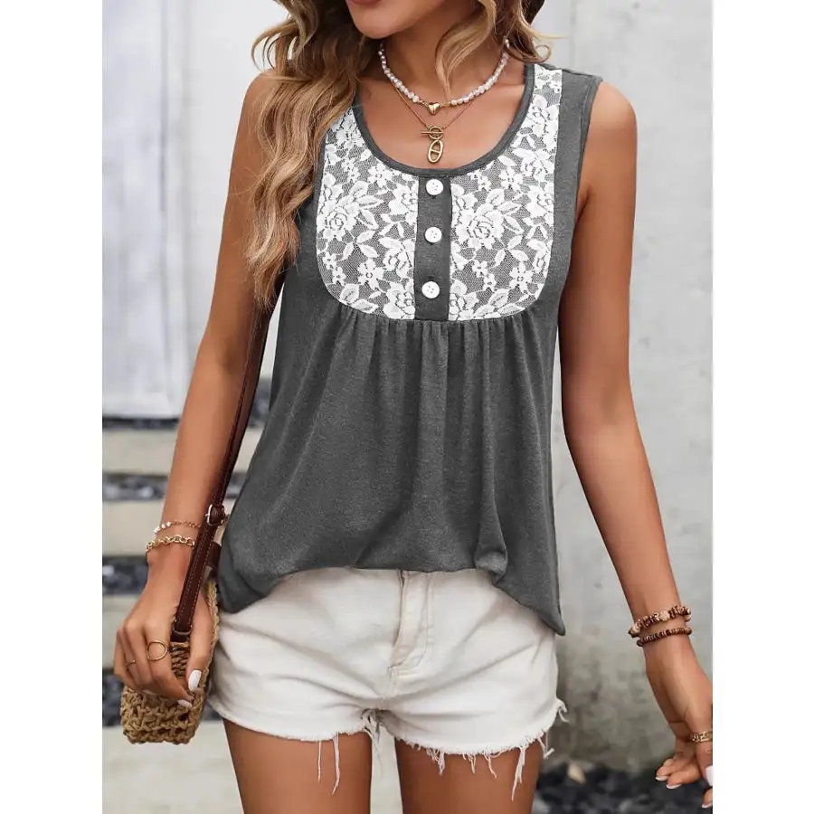 Lace Panel Scoop Neck Tank