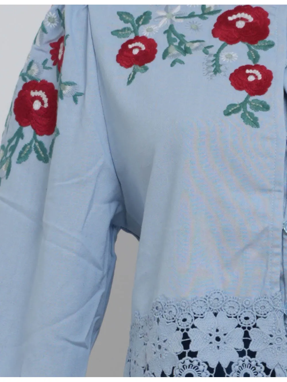 Boho Embroidery Lace Hem Blouse
