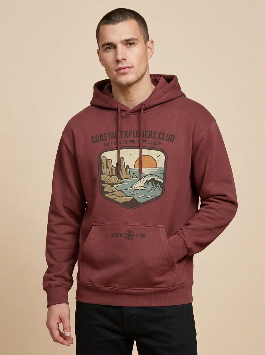 Men's Coastal Explorer Surf Ocean Graphic Hoodie