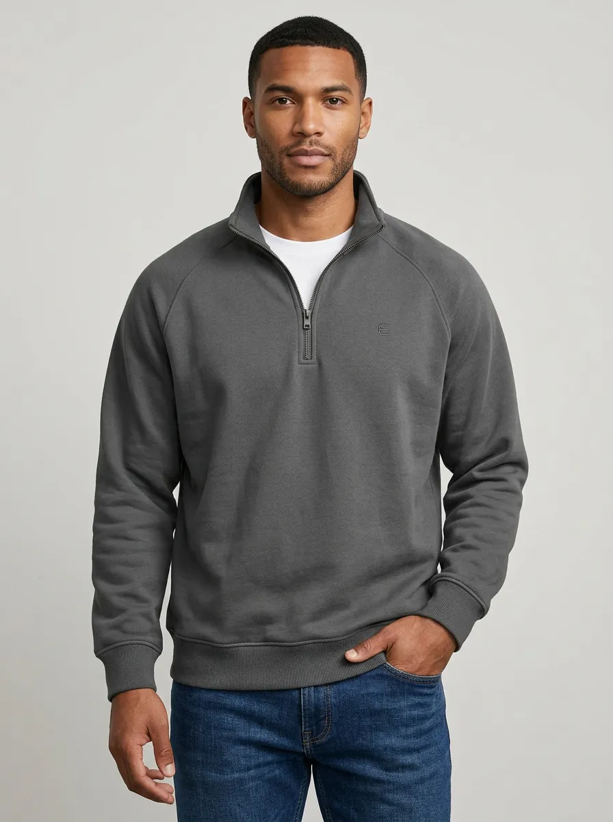 Men's Everyday Minimalist Textured Raglan Embroidered Emblem Quarter-Zip Sweatshirt