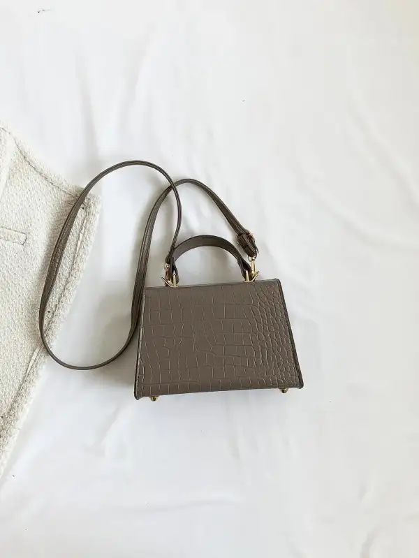 Crocodile Pattern Flap Top Handle Bag with Adjustable Shoulder Strap