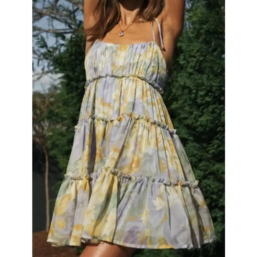 Printed Tie-strap Tiered Mini Dress