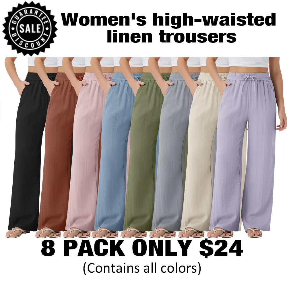 🔥Last Day: 14-Pack Only $35 🔥Women'S High-Waisted Linen Trousers