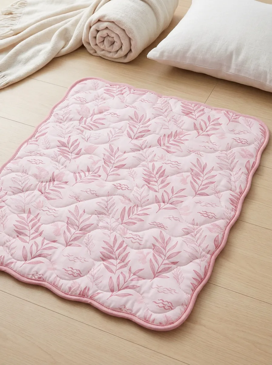 Botanical Leaf Blue Wave Pattern Cooling Mat