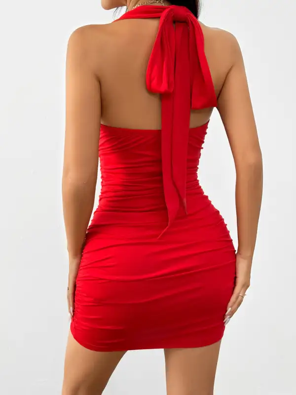 Ruched Halter Mini Dress