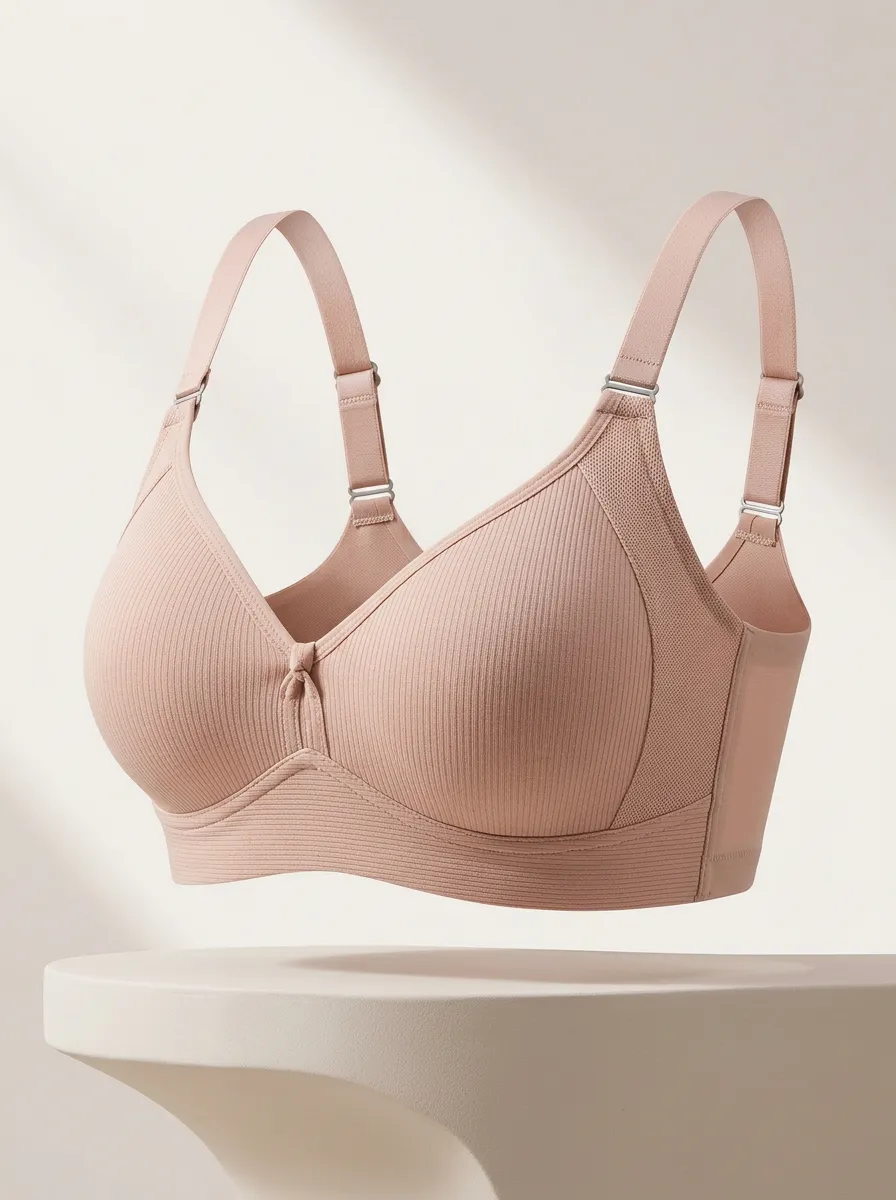 Women's Wireless Seamless Ribbed Adjustable-Strap Bra
