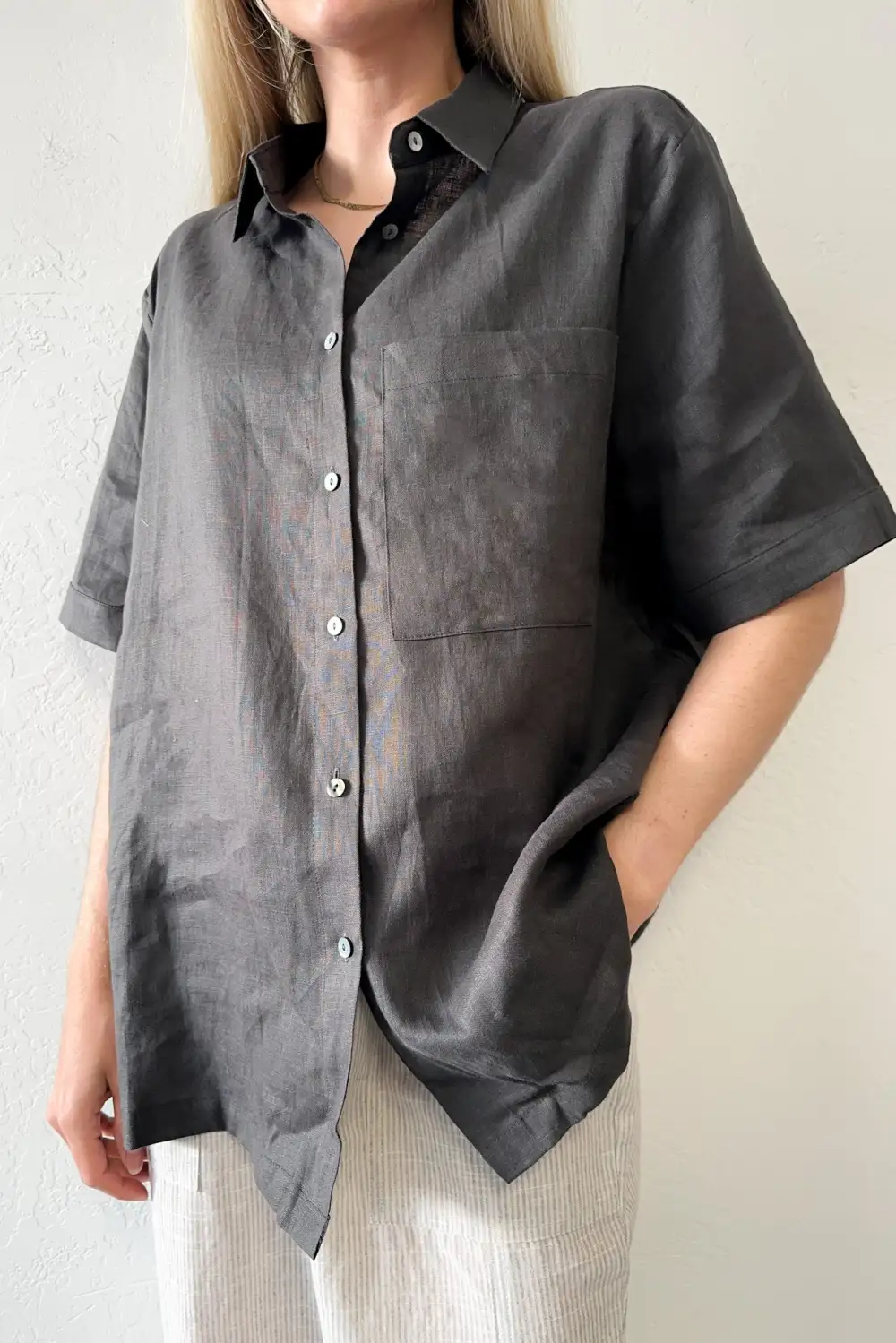 Easy Wear Linen Blend Button Front Button Down Shirt