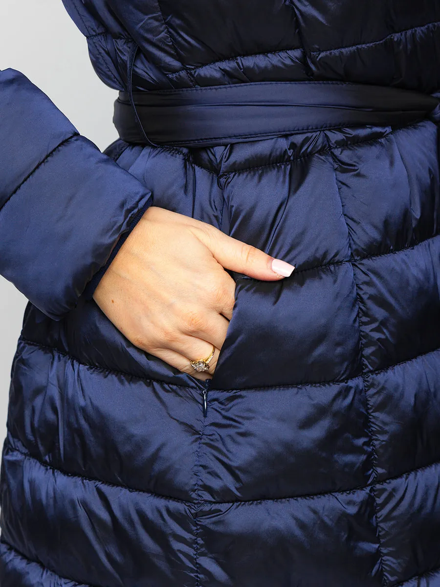 Dark blue women's long winter jacket