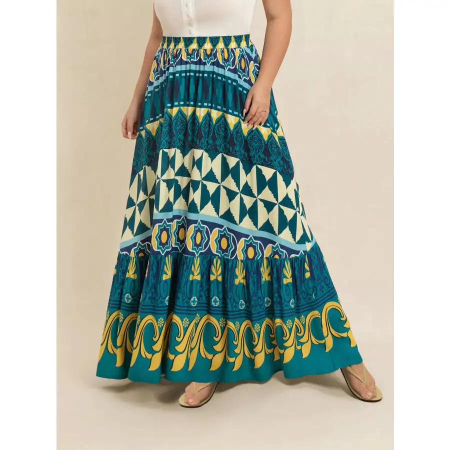 Plus Size Printed Maxi Skirt