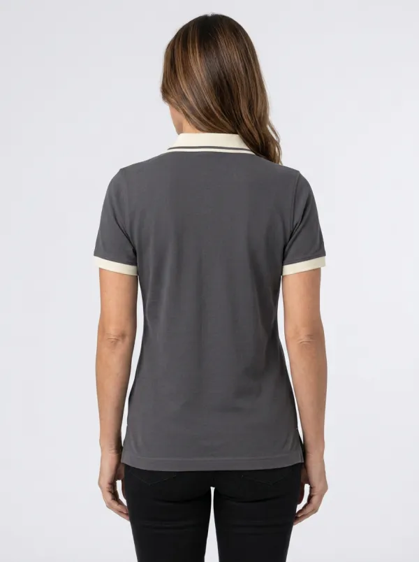 Women's Casual Contrast Trim Solid Color Printed Polo Shirt