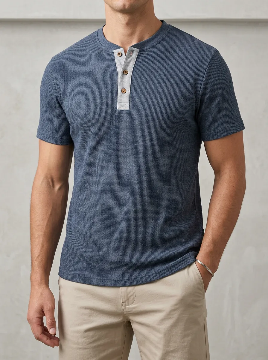 Men's Field Waffle Knit Button Placket Henley Shirt