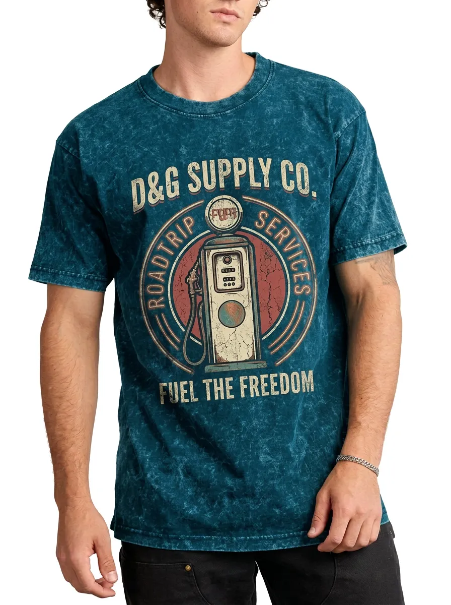 Men's Vintage Roadtrip Gas Pump Printed Mineral Wash T-shirt
