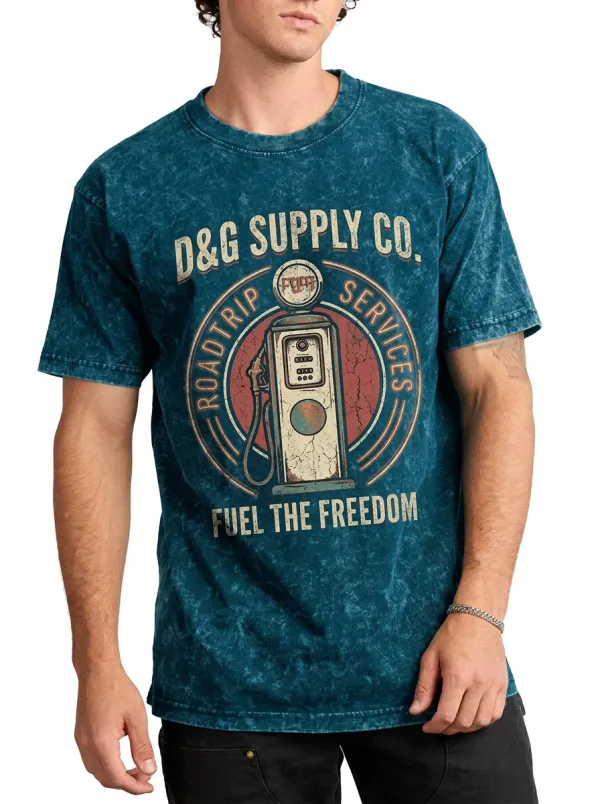Men's Vintage Roadtrip Gas Pump Printed Mineral Wash T-shirt