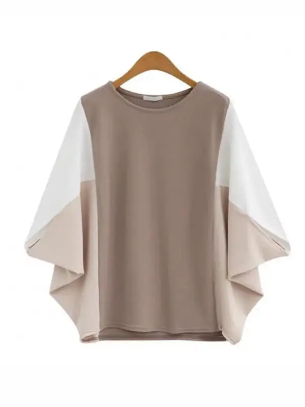 Batwing Sleeve Relaxed Contrast Panel Detail Round Neck T-Shirt