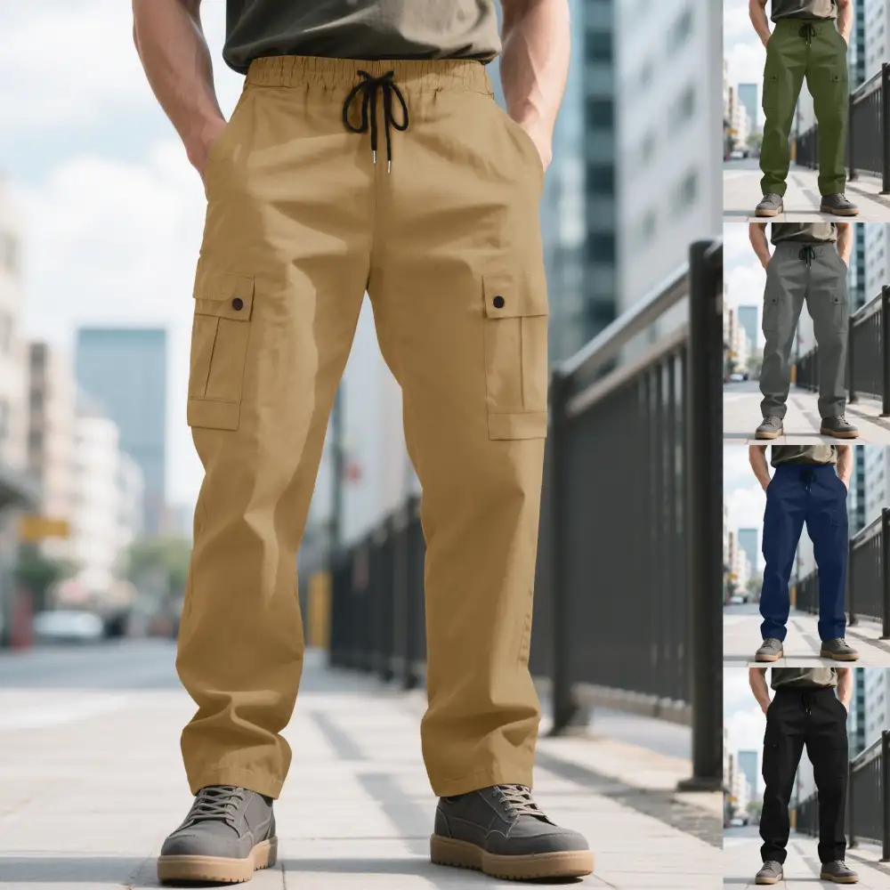 Men's Urban Utilitarian Cargo Pants Waistband Pockets