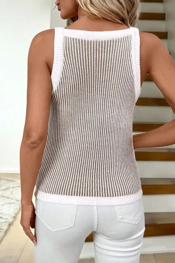 Contrast Trim Ribbed Knit Sweater