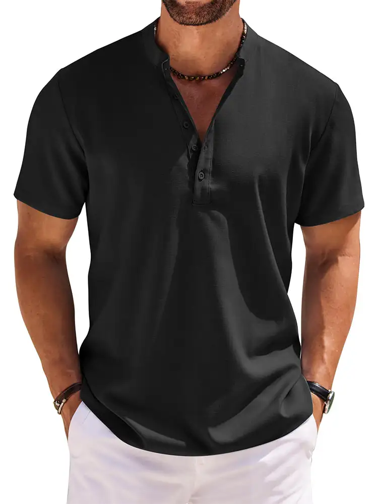 Casual Band Collar Henley Shirt
